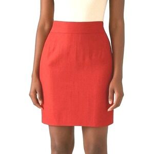 XZEK Brick Red‎ Sz 8 Vintage Lined 100% Linen Straight Pencil Knee Length Skirt